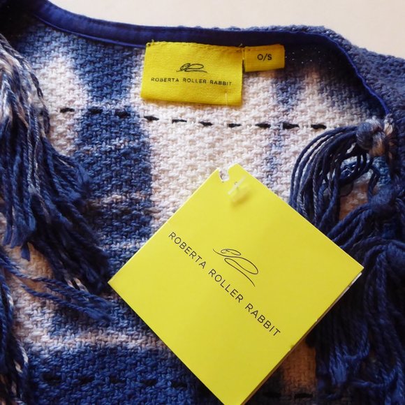 Roberta Roller Rabit Bridget Fringe Kimono Raj Tie-Die Indigo Open Jacket Small - Picture 3 of 6